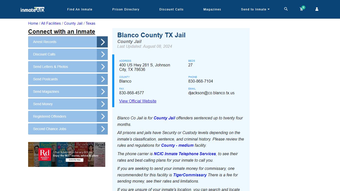 Blanco County TX Jail - Inmate Locator