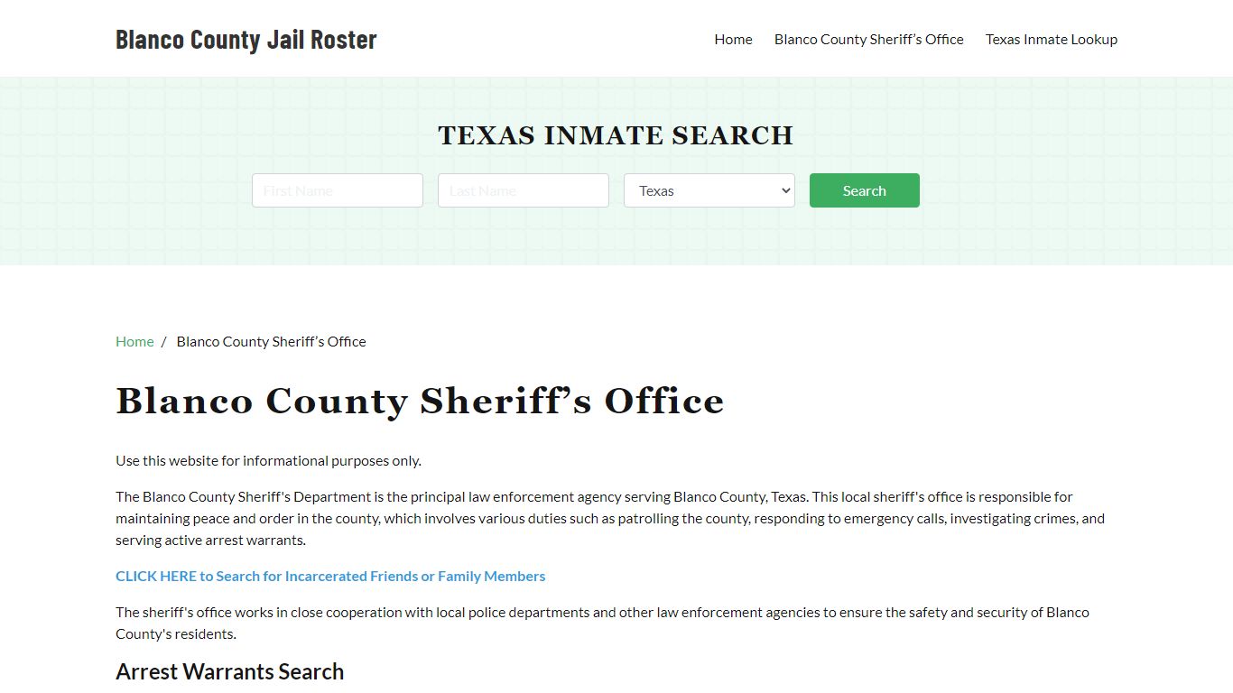 Blanco County Sheriff Office, TX, Arrest Warrants Search